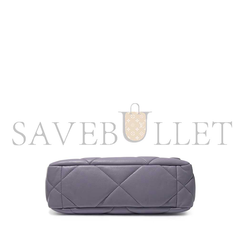 Ch*el purple quilted lambskin Ch*el 19 flap brushed gold and ruthenium hardware as1160 (26*16*9cm)